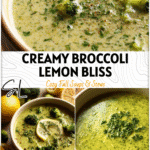 Bowl of creamy broccoli lemon soup topped with herbs, a light and vibrant Greens Soup for holistic health.
